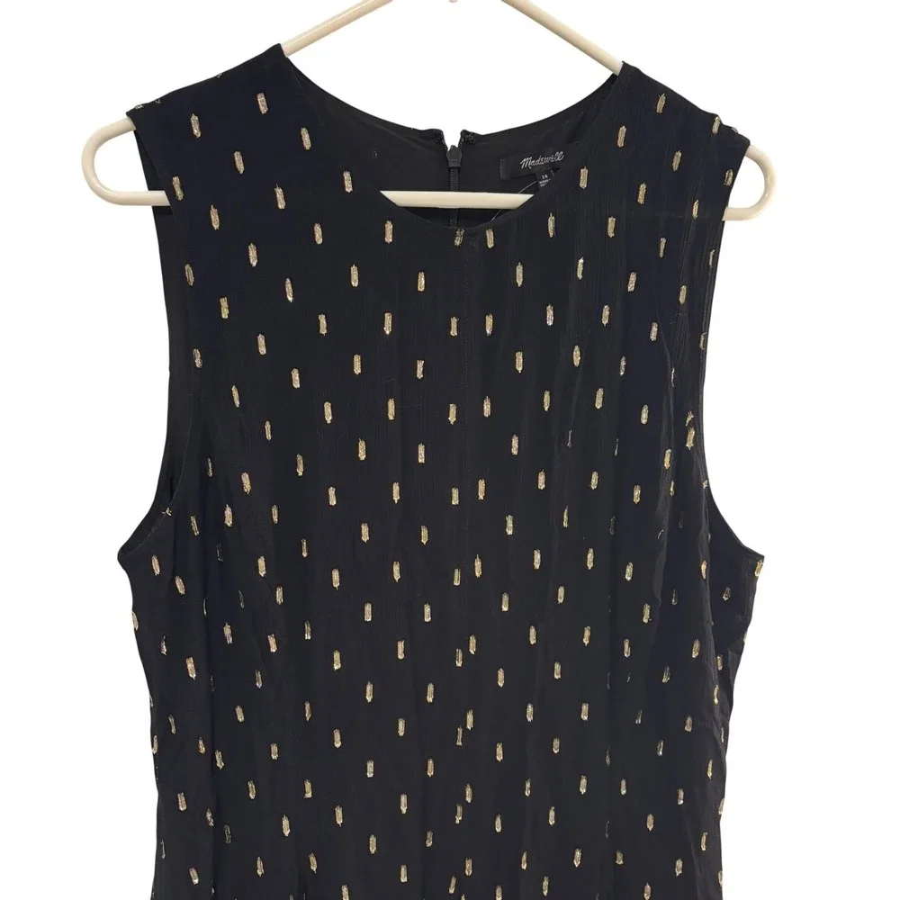 Madewell Midi Dress Womens 14 Black Gold Metallic Dot Sleeveless Elegant Party